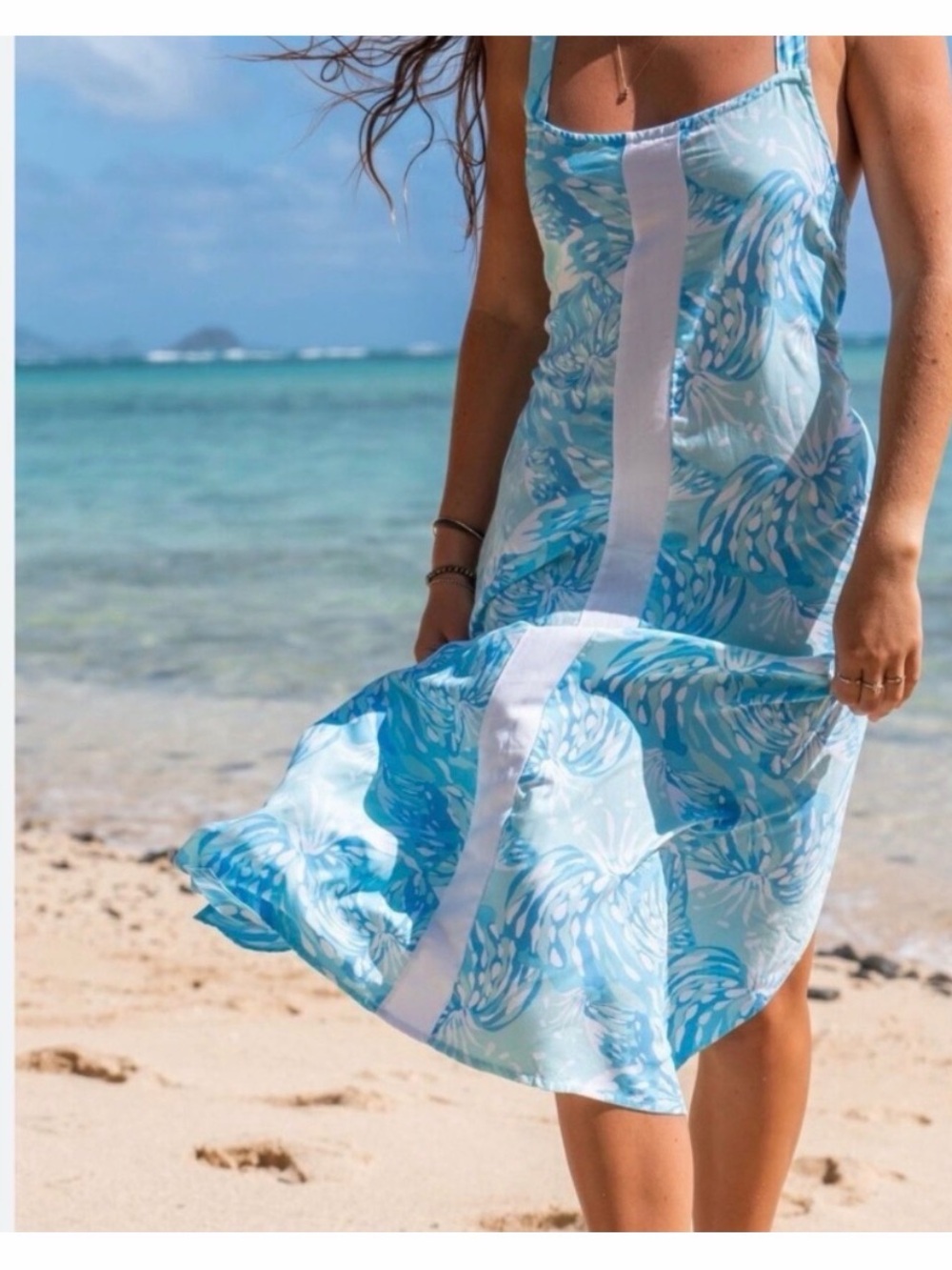 NWT Lilibridge The Blue Tropics Midi Dress Beach Flowy Coverup Size M
